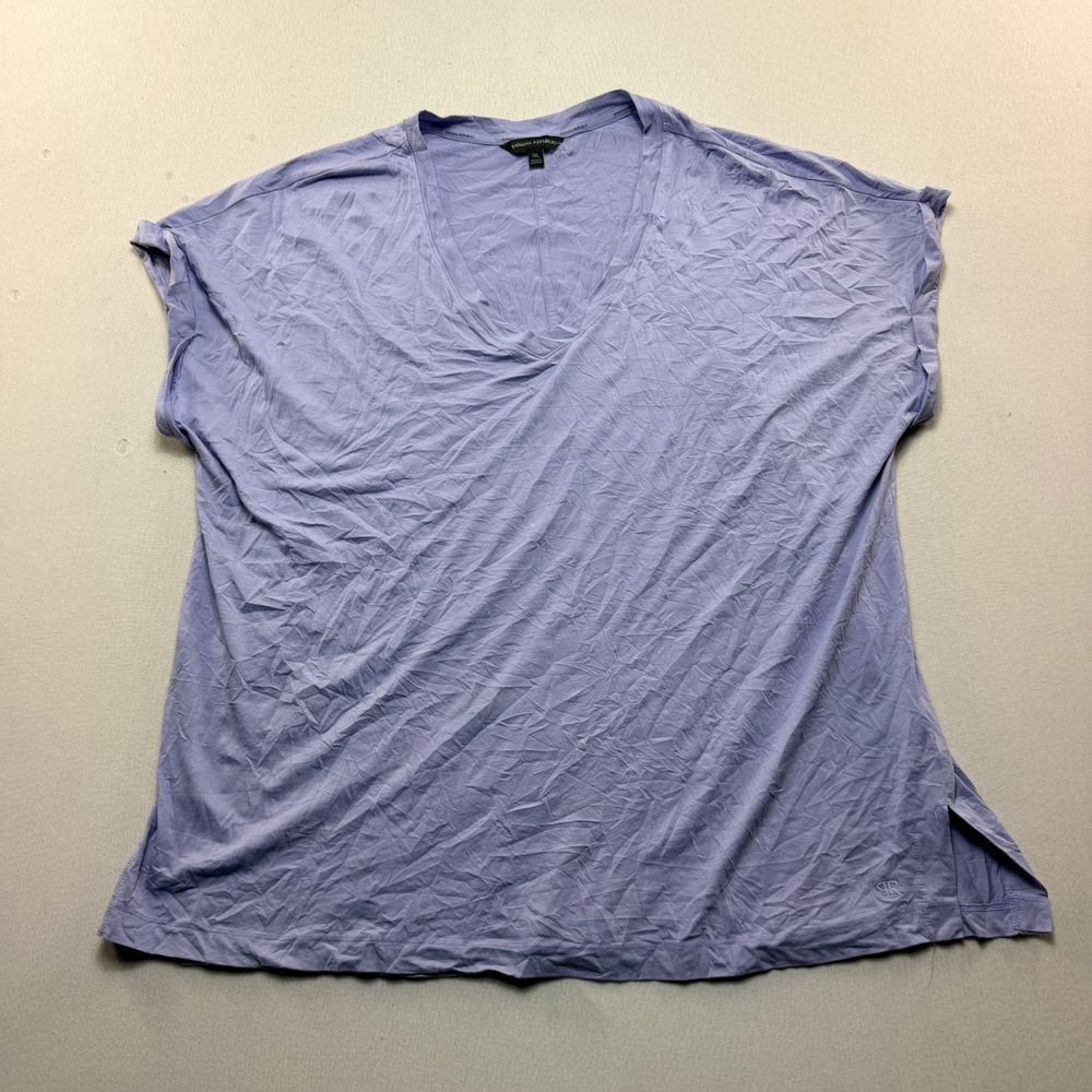 Banana Republic V-Neck Top Women Double Extra Large Blue Excellent Short Sleeve